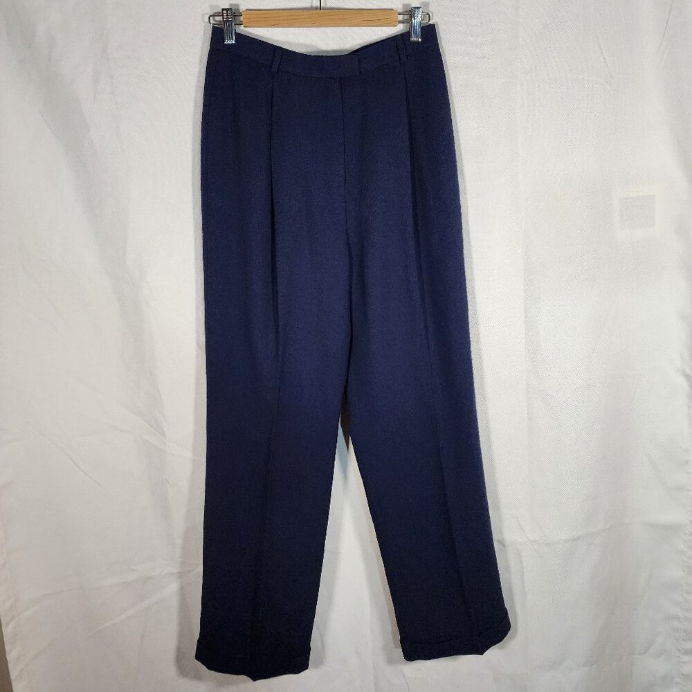 Rena Rowan Vintage Wool Satin Lined Slacks Blue Size 10 34 Inseam